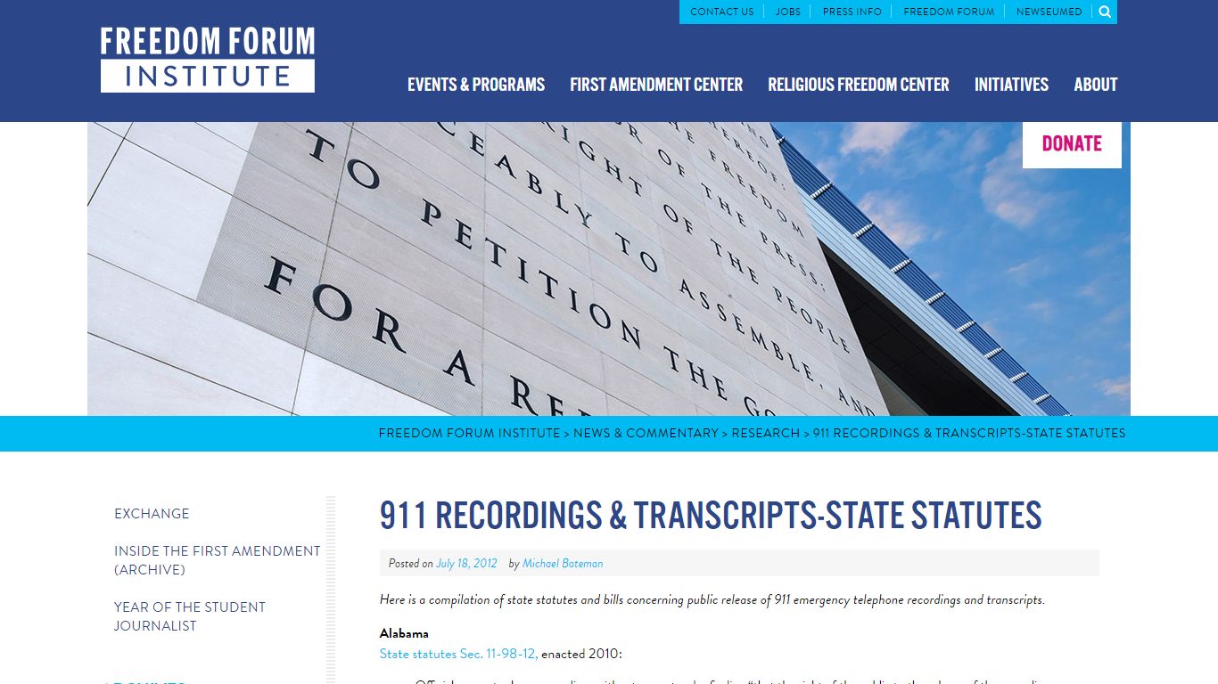 911 Recordings & Transcripts-State Statutes - Freedom Forum Institute